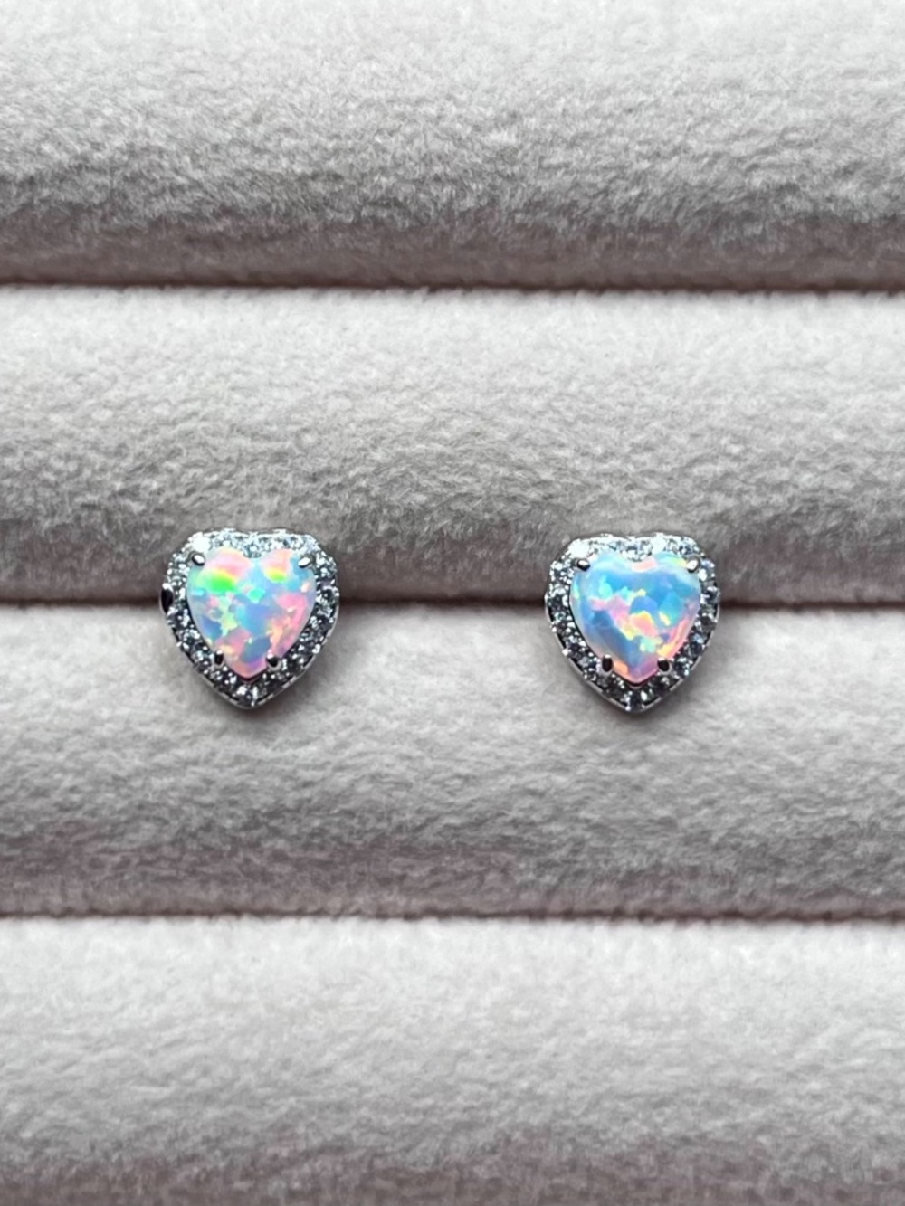 E111 | Heart Cut Opal with Halo Stud Earrings